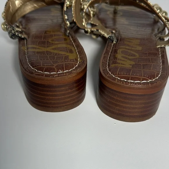 Sam Edelman Gold Studded Sandals Snake-Print Women’s SZ 9 Leather Strappy Flats - Picture 8 of 8